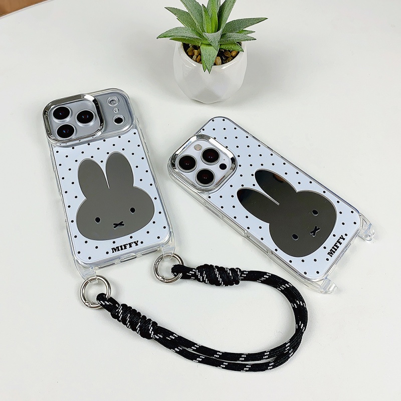 Cute Cartoon Wrist Strap Silicone Case - Capa de Celular Luxuosa com Espelho