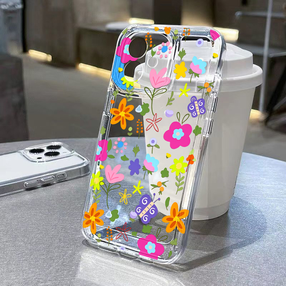 Clear Shockproof Bumper Case - Capa de Celular Transparente com Flores