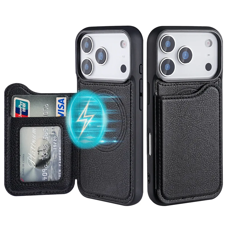 Leather Wallet Card Holder Phone Cover - Para magsafe magnético flip couro carteira