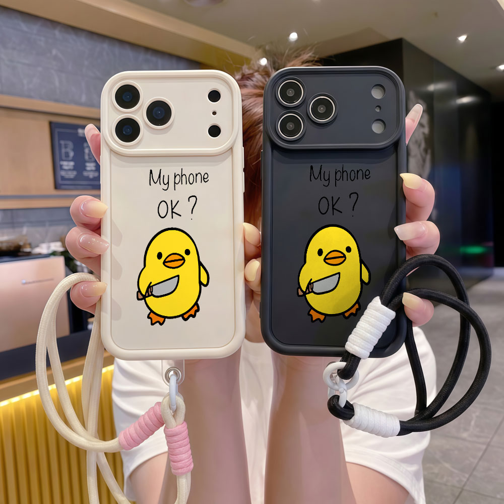 Cute Cartoon Wrist Strap Silicone Case - Capa de Celular com Alça de