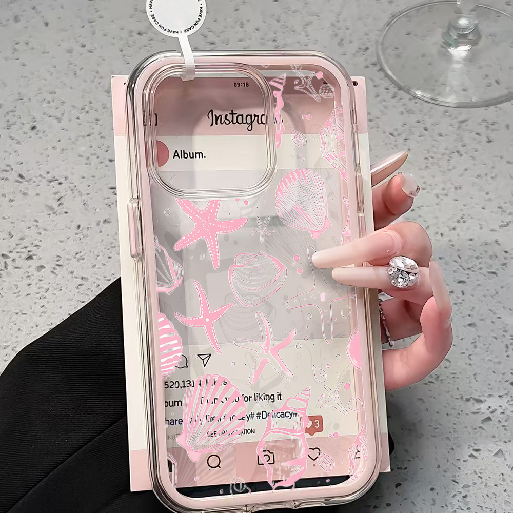 Clear Shockproof Bumper Case - Capa de Silicone Transparente Rosa Concha