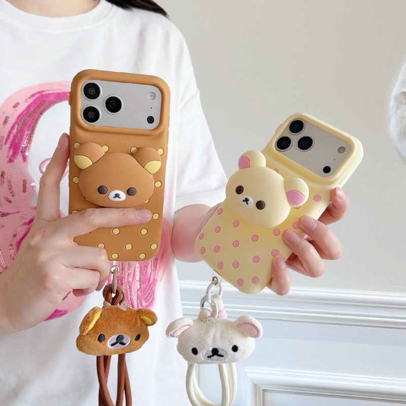 Cute Cartoon Wrist Strap Silicone Case - Capa de Silicone 3D Urso Rilakkuma