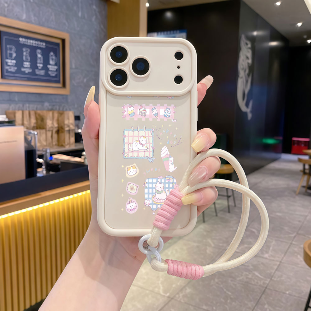 Cute Cartoon Wrist Strap Silicone Case - Capas de Celular com Alça de
