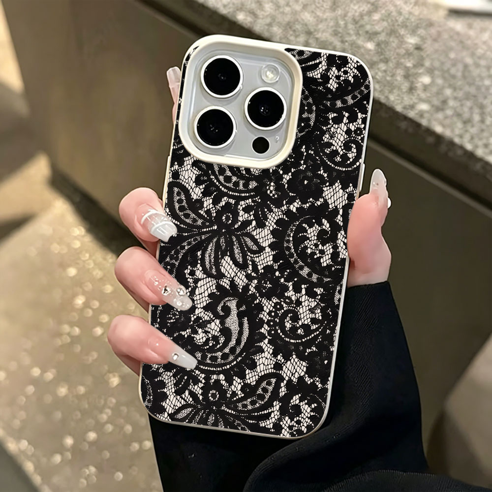 Vintage Floral Pattern Soft Case - Capa de Celular Preta Vintage com