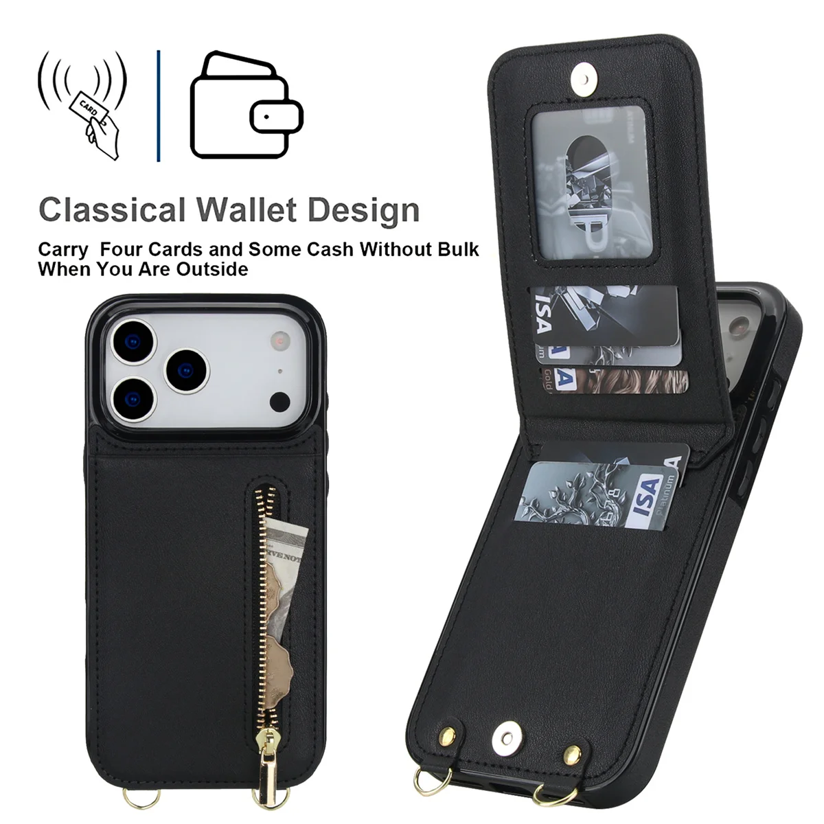 Crossbody zíper carteira titul - Leather Wallet Card Holder Phone Cover avaliação e preço