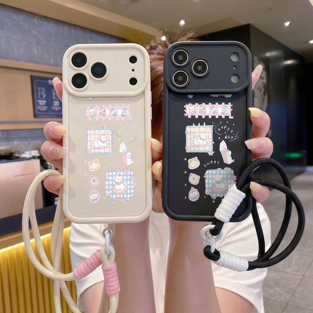 Capas de Celular com Alça de P - Cute Cartoon Wrist Strap Silicone Case avaliação e preço