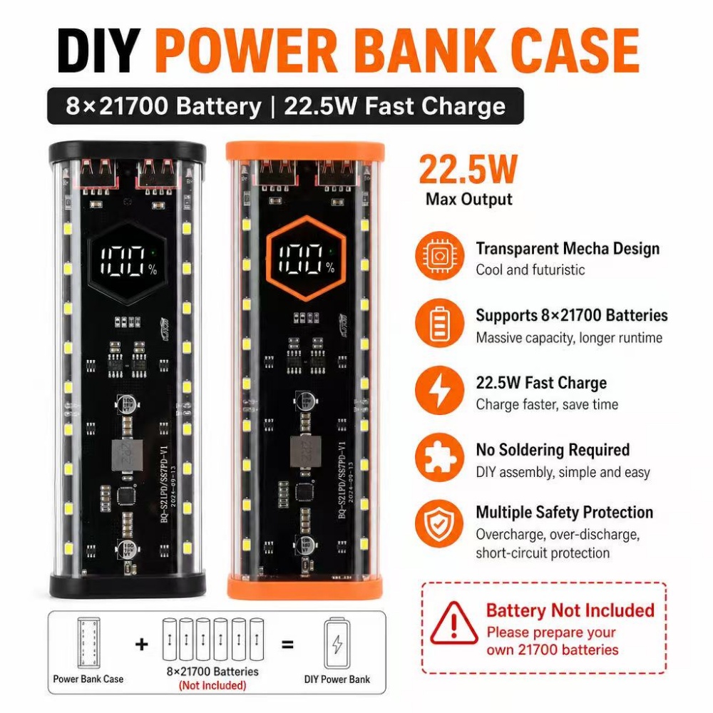 Caixa para Baterias 8*21700 co - Power Banks avaliação e preço